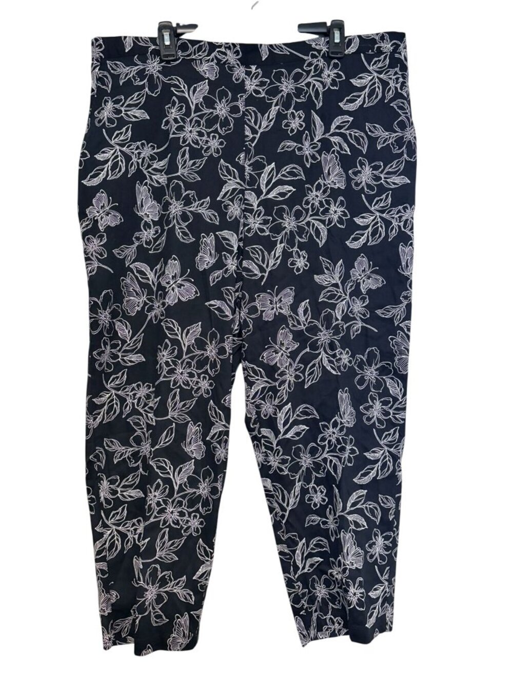 New NWT Alfred Dunner Black White Floral 'Southern Charm' Pull-On Slacks Sz 20W